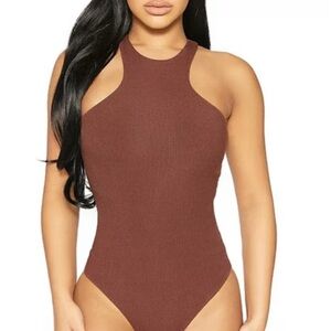 Naked Wardrobe Chocolate Ribbed Tank Bodysuit NWT